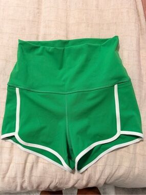 FP Movement by Free People Green High-Waist Athletic Shorts with White Trim